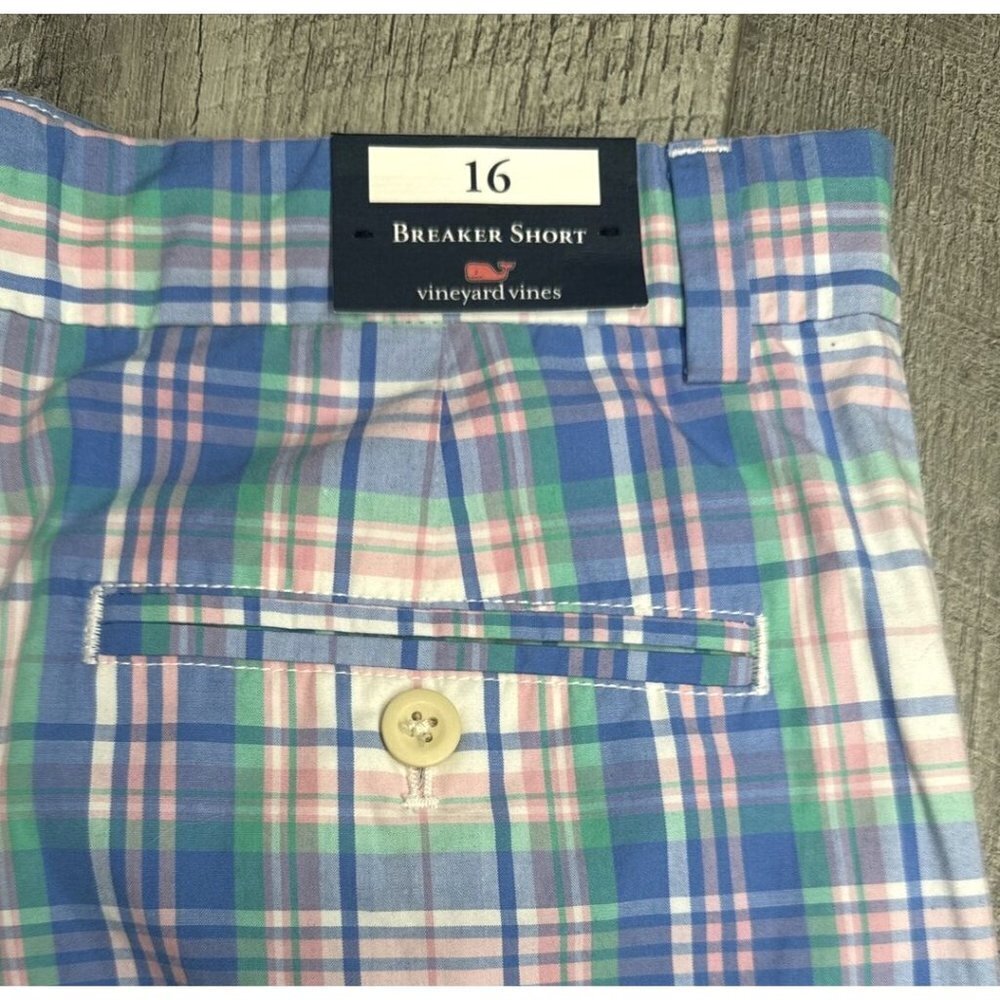 NEW Vineyard Vines Shorts Boys Youth 16 Plaid Adjustable Breaker Chino Skater